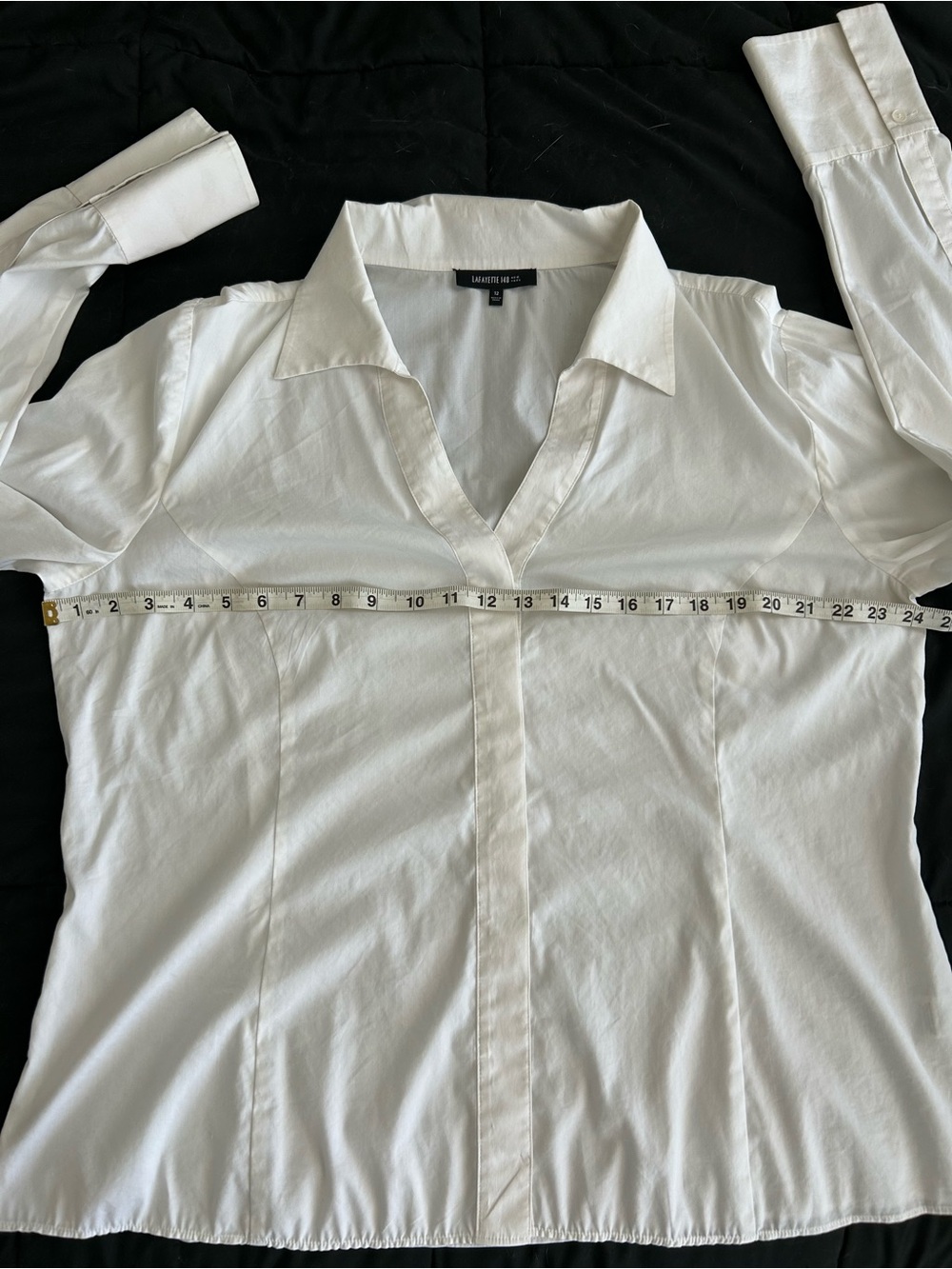 Lafayette 148 New York White V-Neck Collared Button-Front Blouse - Picture 12 of 15
